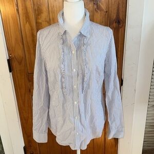 LOFT light grey striped button down shirt size M